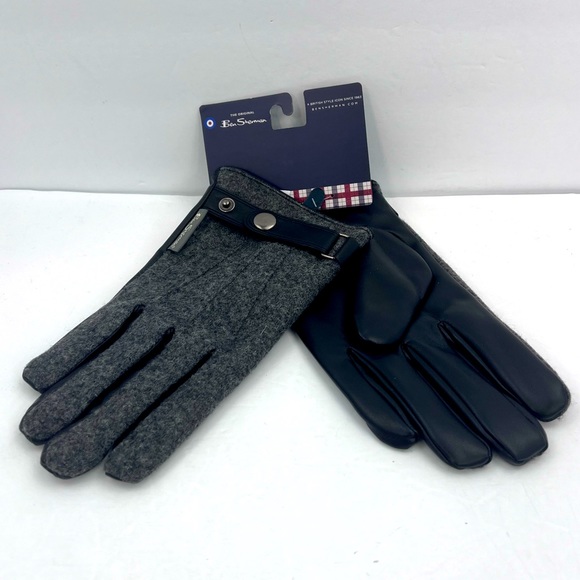 THE ORIGINAL BEN SHERMAN, MENS WARM GLOVES, FAUX WOOL & LEATHER, GREY & BLACK,XL - Picture 3 of 13